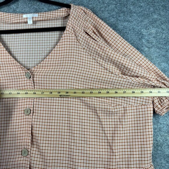 LC Lauren Conrad White Orange Preppy Plaid Balloon Sleeve Peplum Top Size 4x - Picture 7 of 12